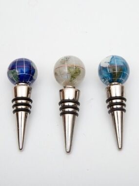 Alexander Kalifano Set of Gemstone Globe Wine Bottle Stoppers